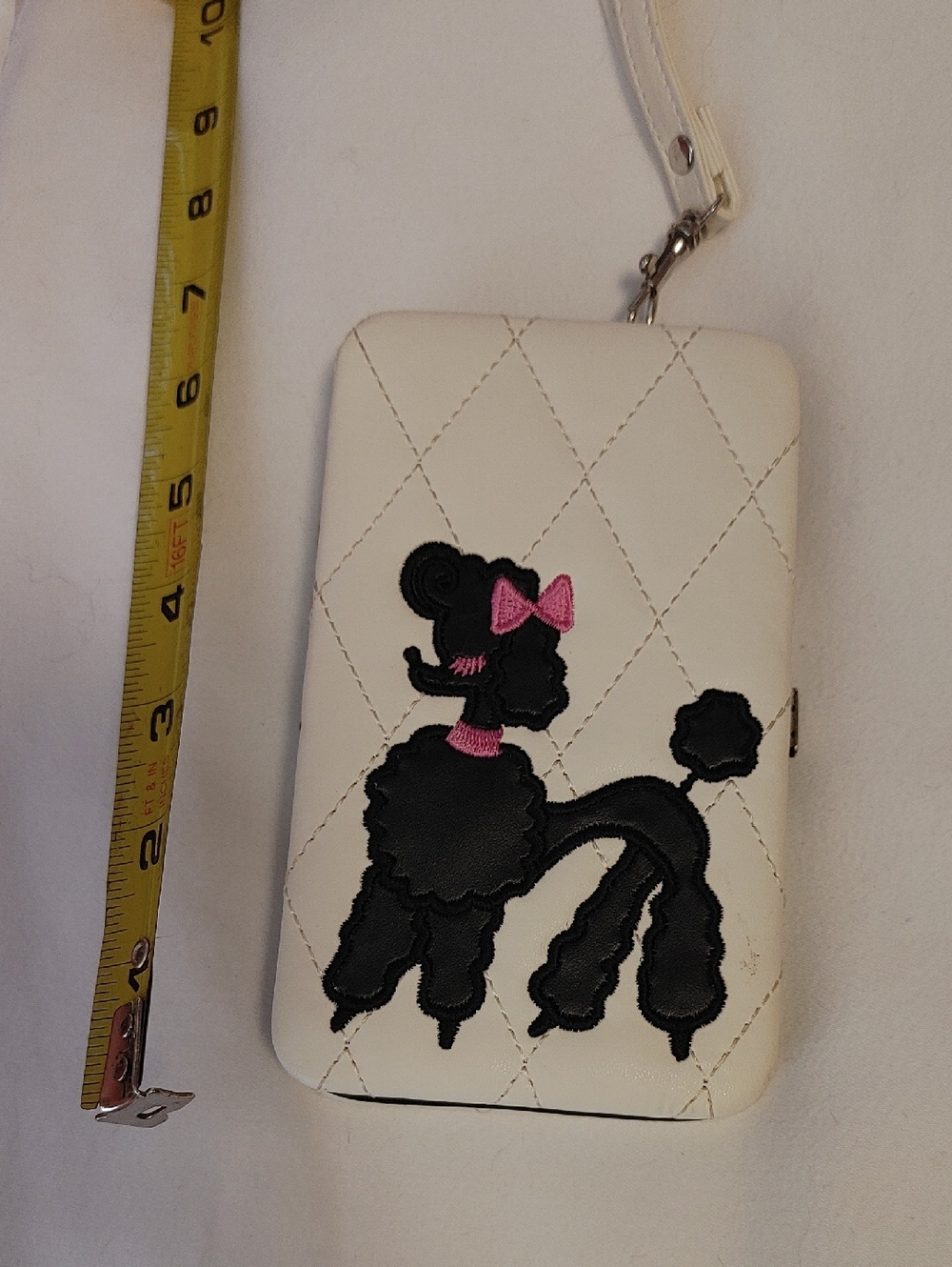 White Fluff  Wristlet with Black & Pink Poodle